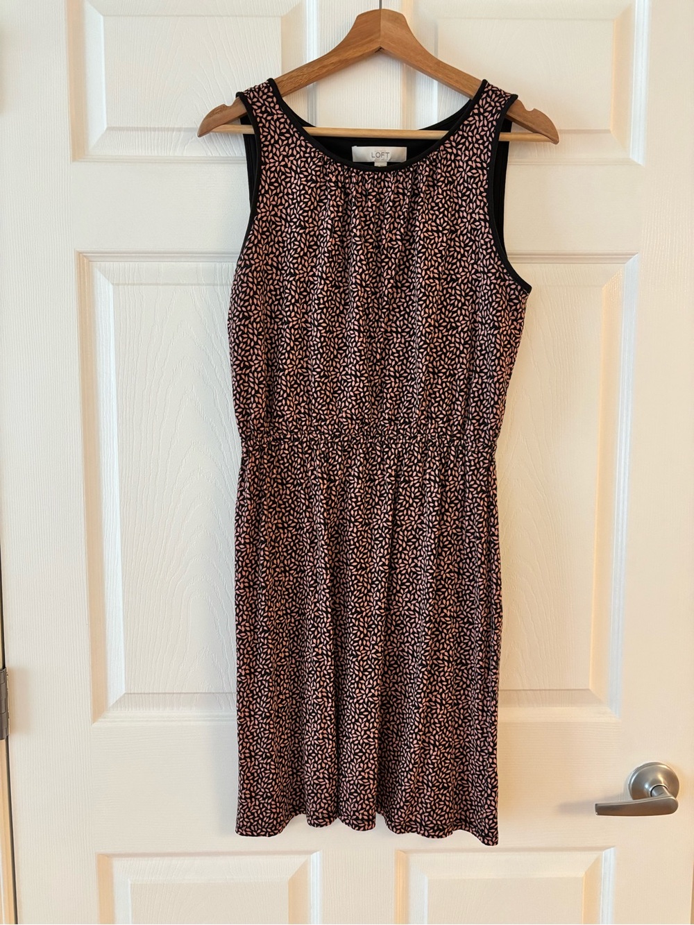 LOFT Pink and Black Printed Sleeveless Knee-Length Dress